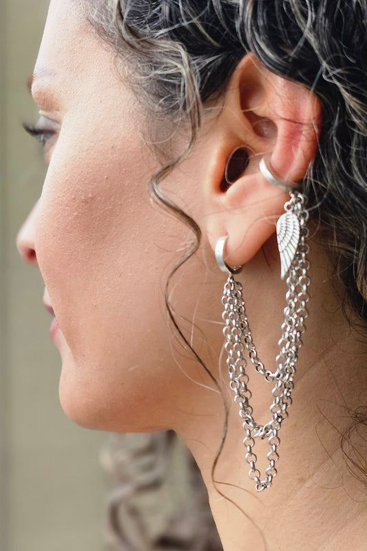 Silver Leaf Chain Ear Cuff Earring