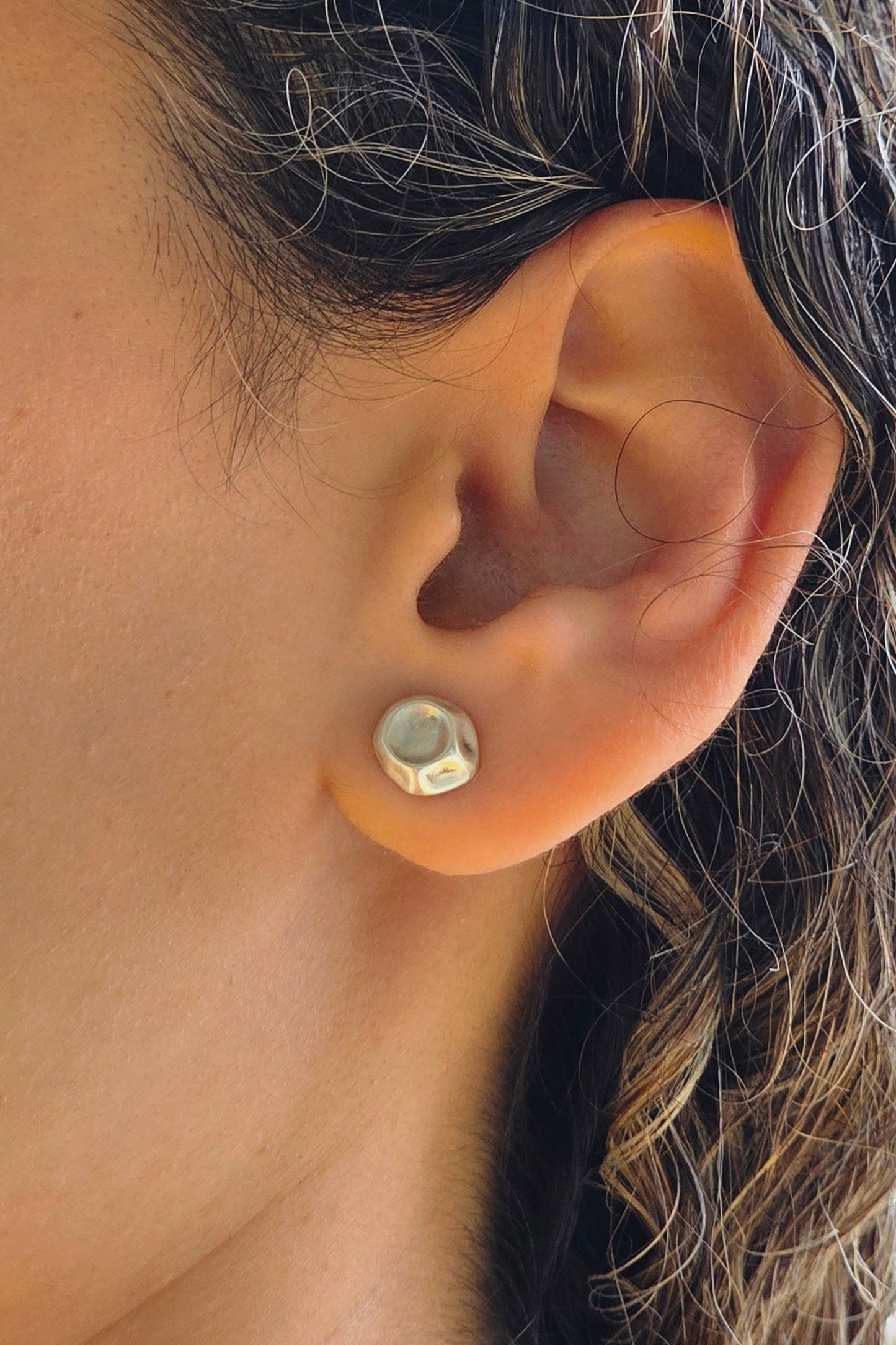 Polished Silver Dome Stud Earrings
