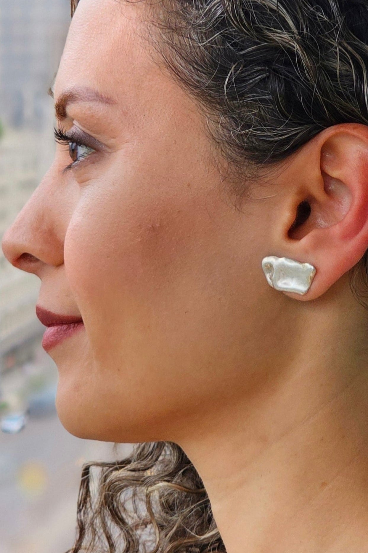 Silver Abstract Stud Earrings