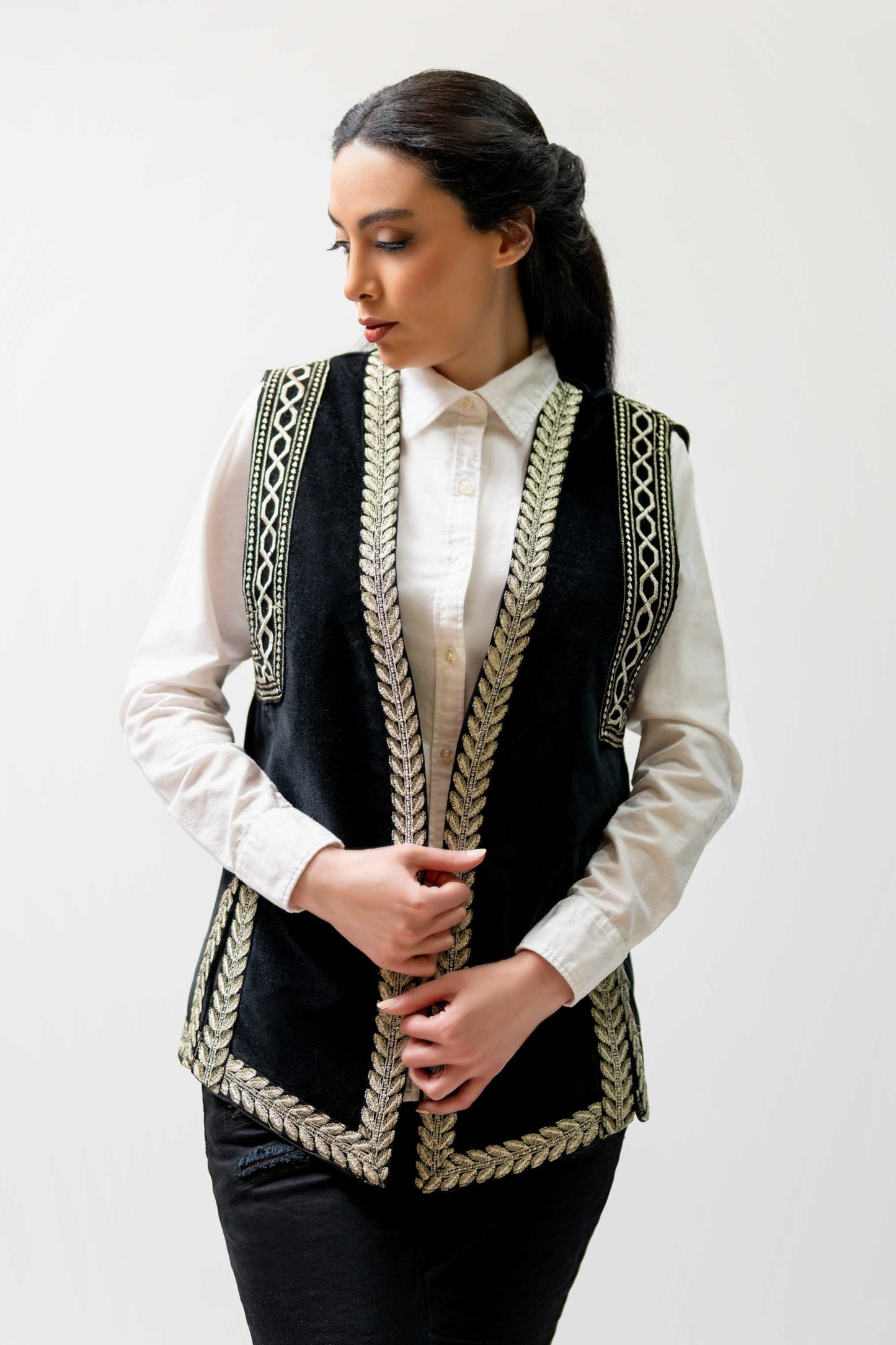 Golden Laurel Velvet Vest