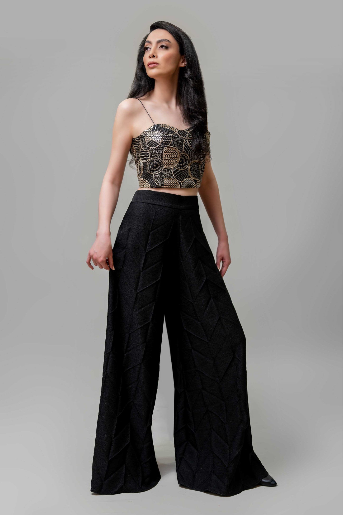 Textured Wide-Leg Pants