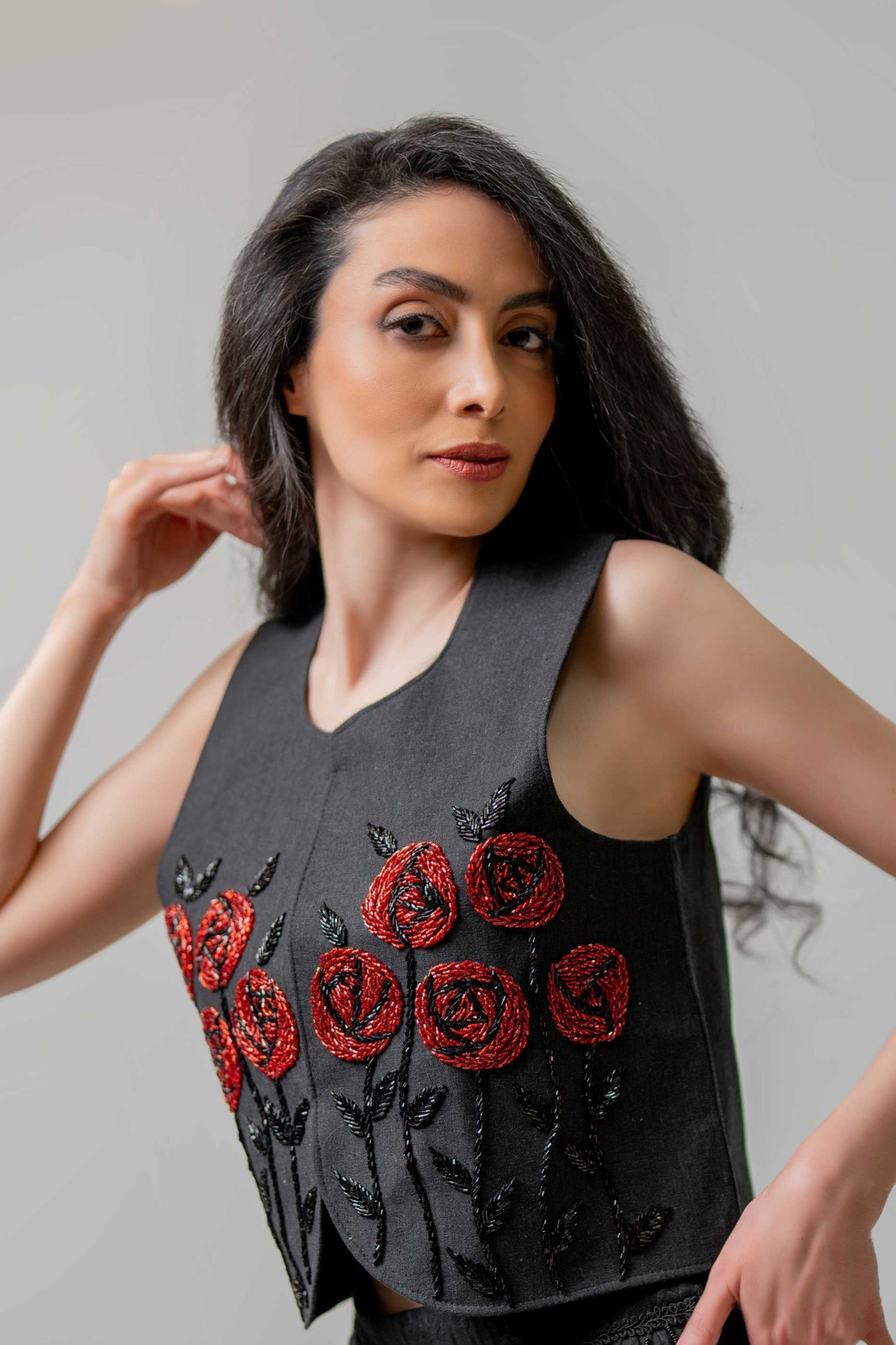 Red Rose Beaded Vest