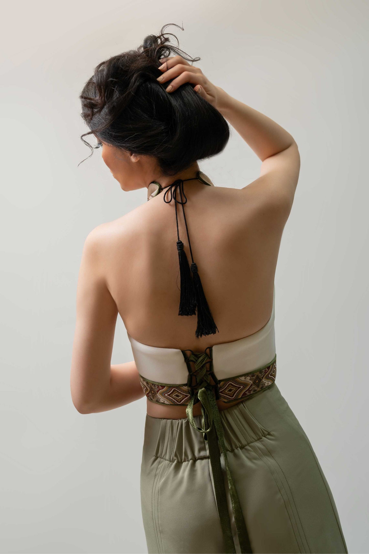 Red Bloom Lace-Up Top