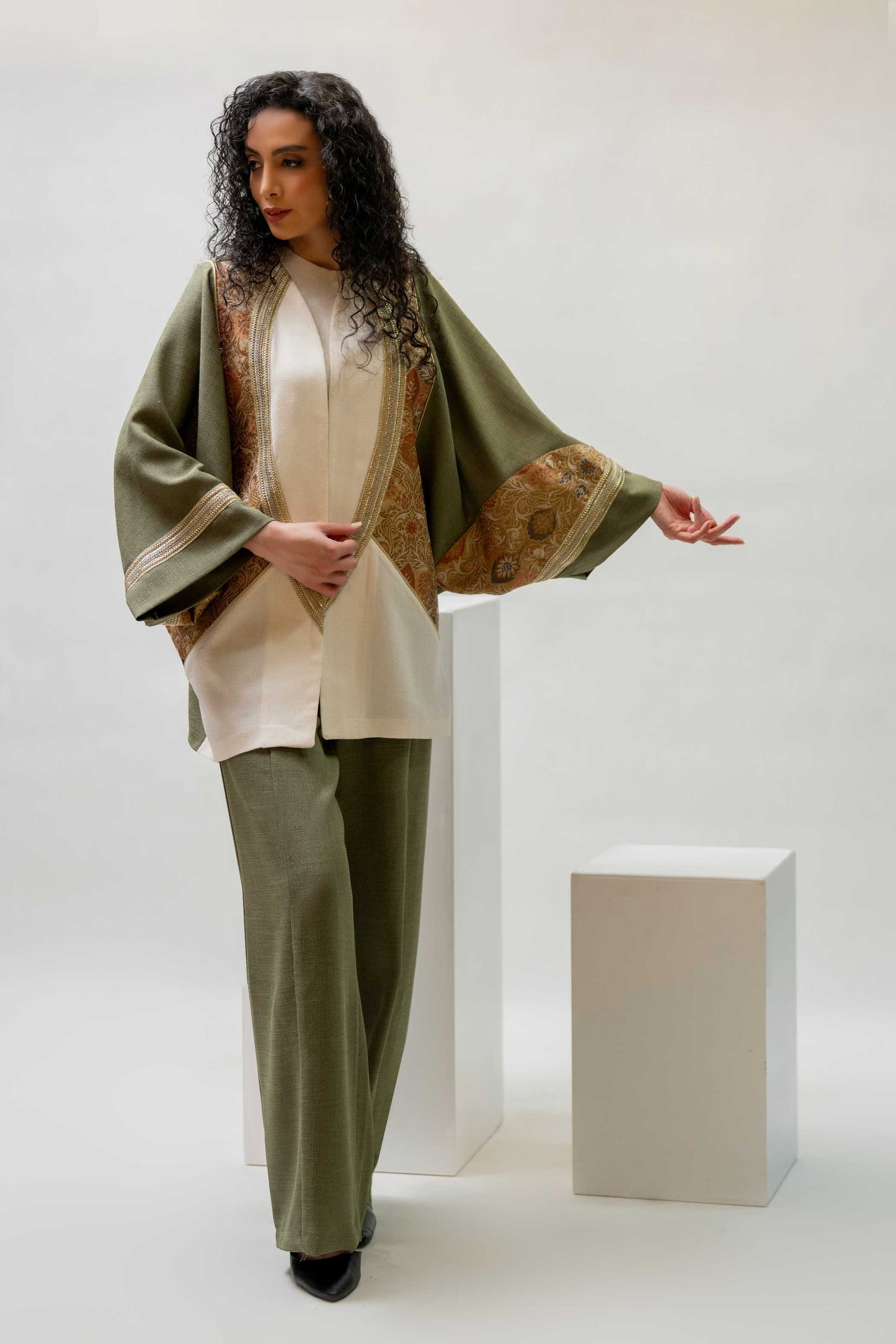 Olive Kimono Jacket & Pants Set