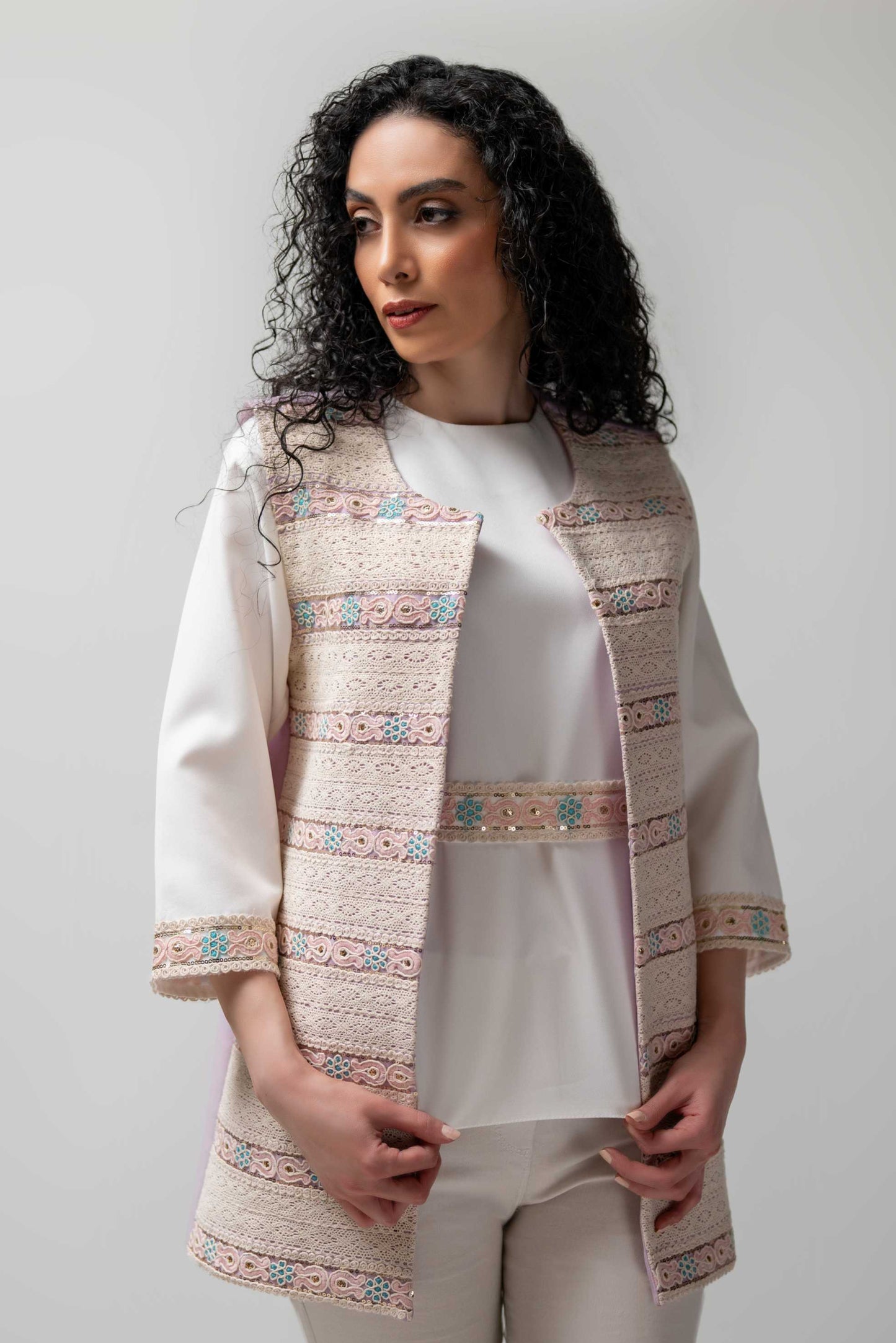 Soft Pastel Lace Vest Set