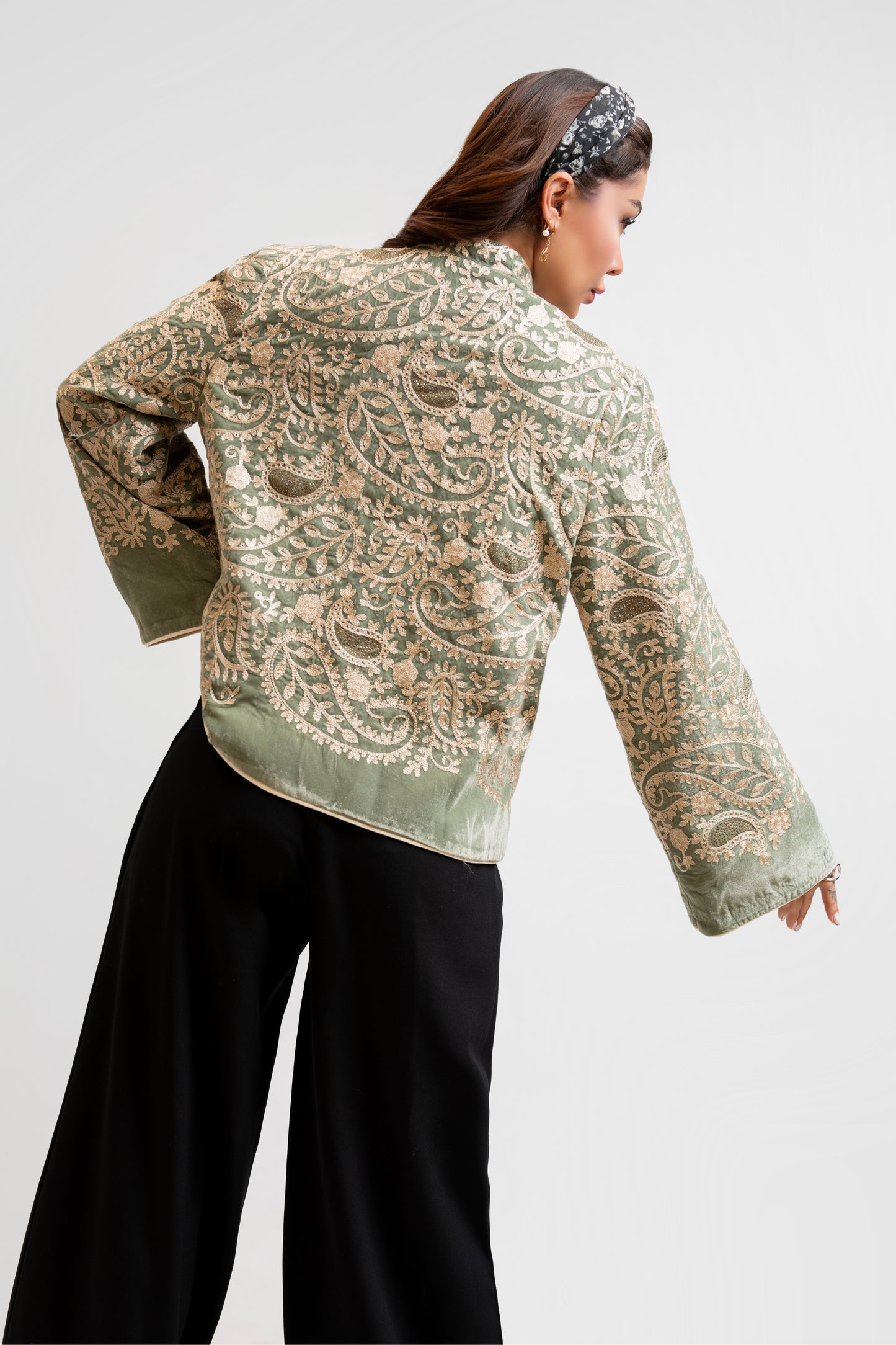 Elegant Sage Embroidered Jacket