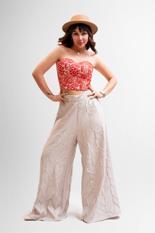 Cream High-Waisted Wide-Leg Pants