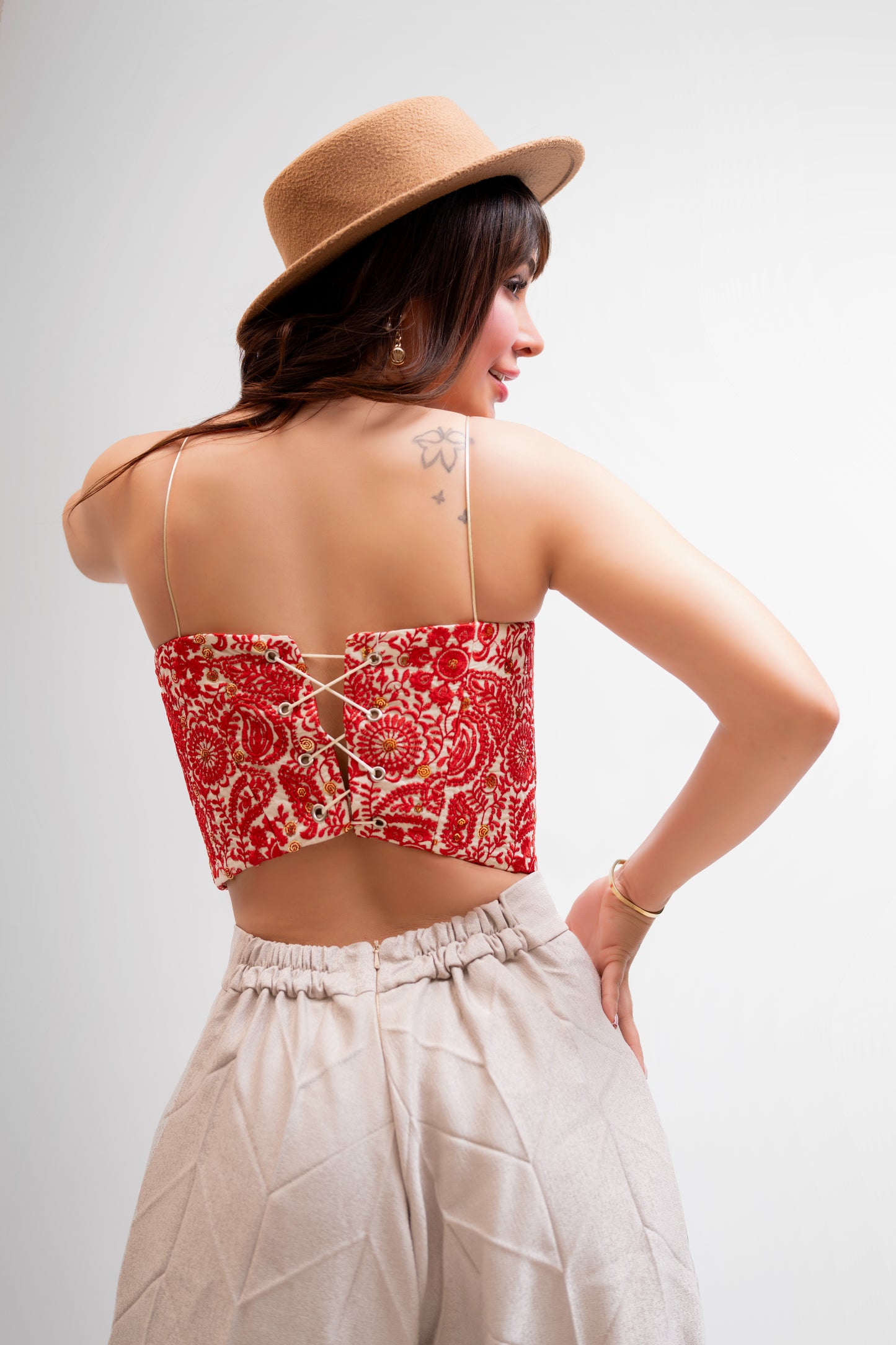Cream High-Waisted Wide-Leg Pants