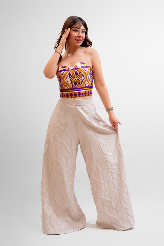 Cream High-Waisted Wide-Leg Pants