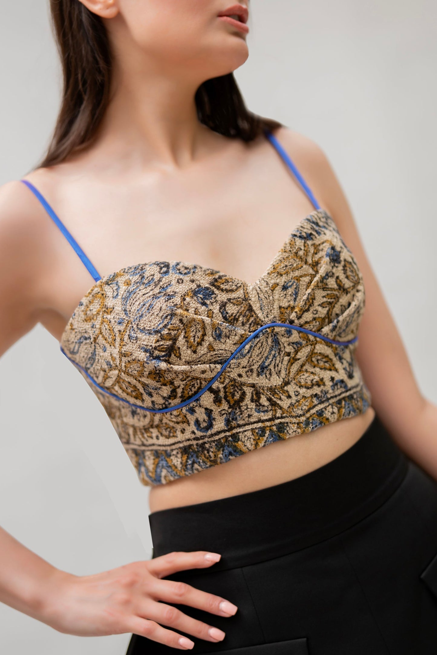 Hand-Embroidered Gold Leaf Corset Top