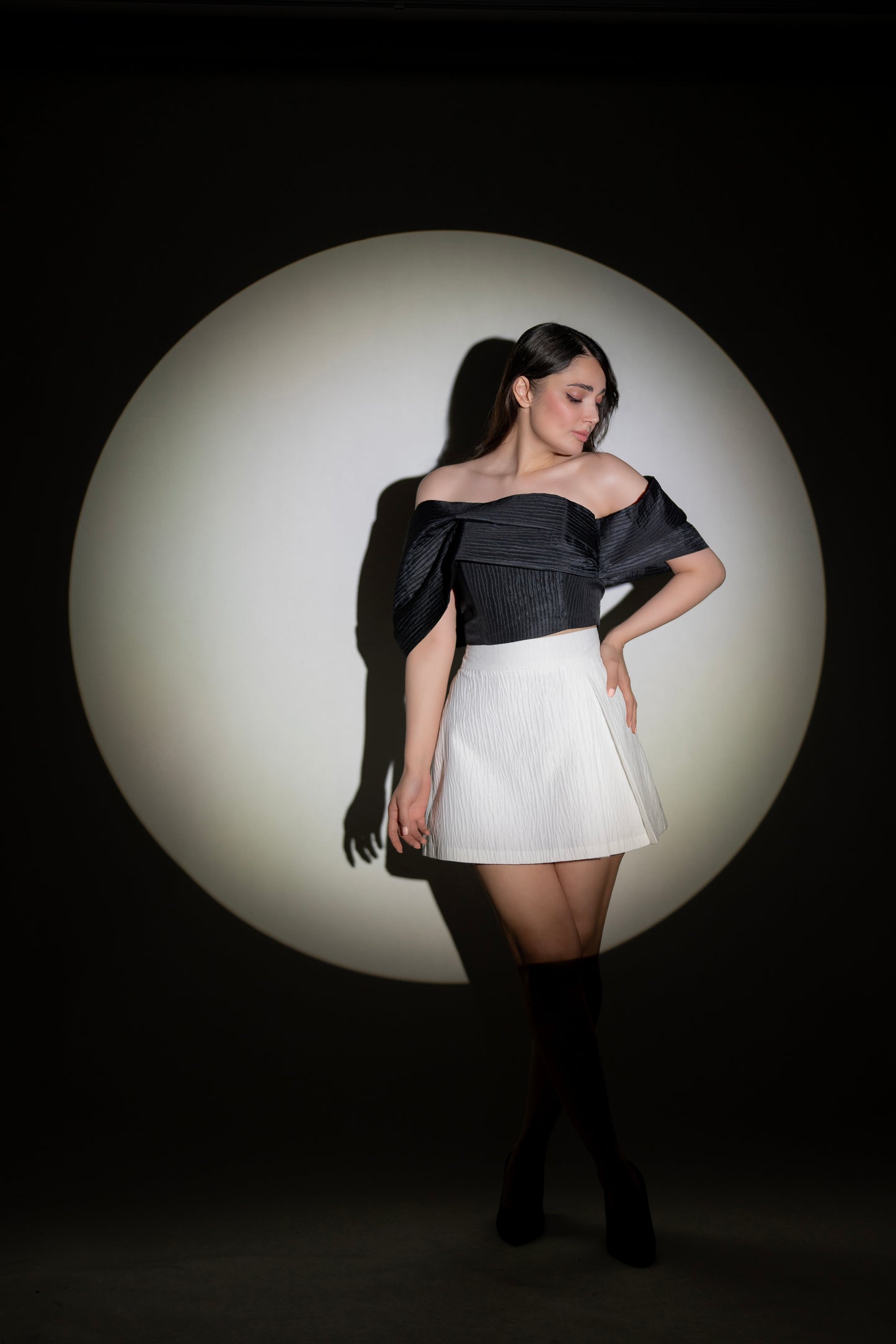 Noir Folded Off-Shoulder Sculpted Top