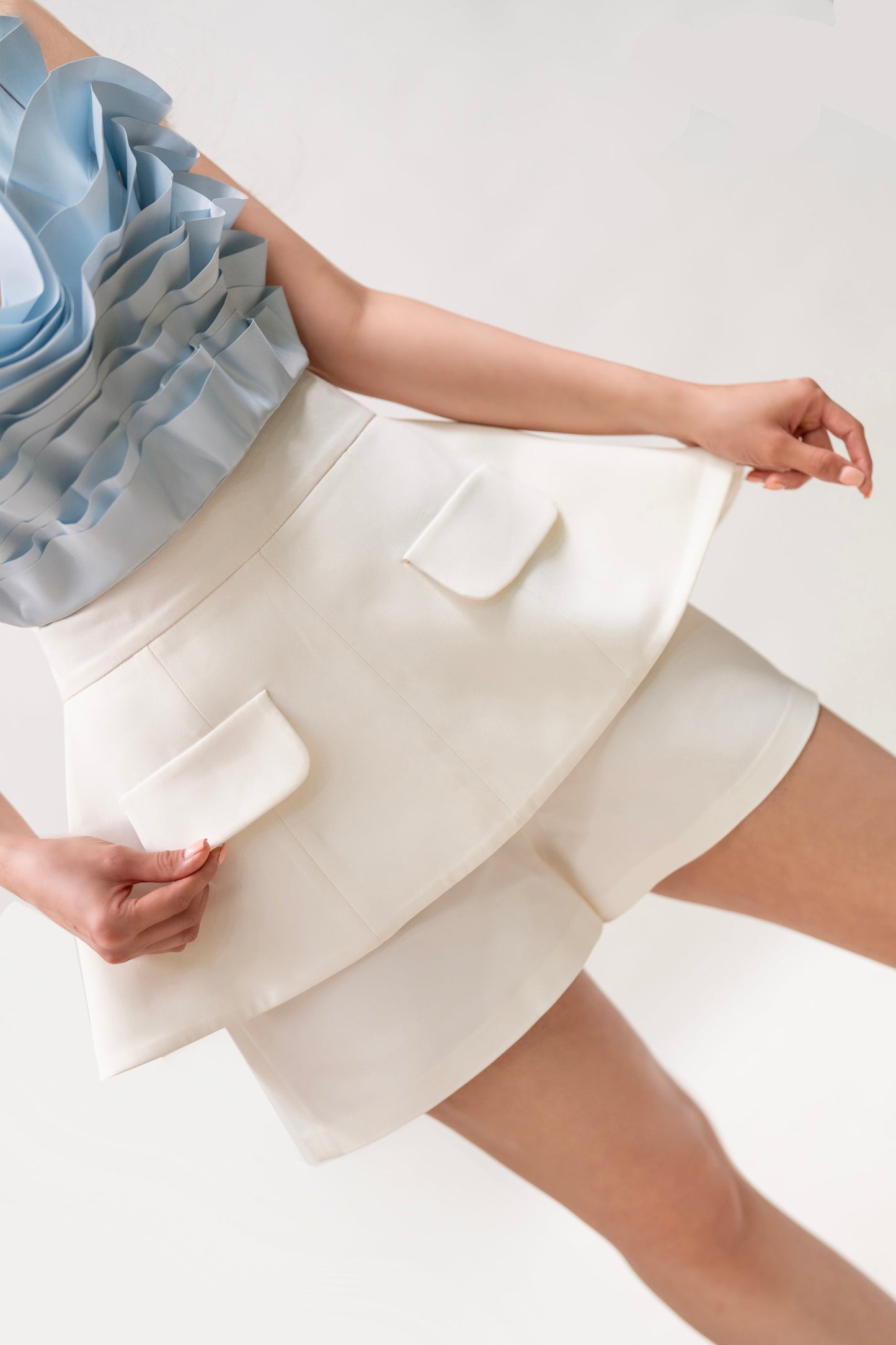 Layered White Skirt-Shorts with Pocket Detail