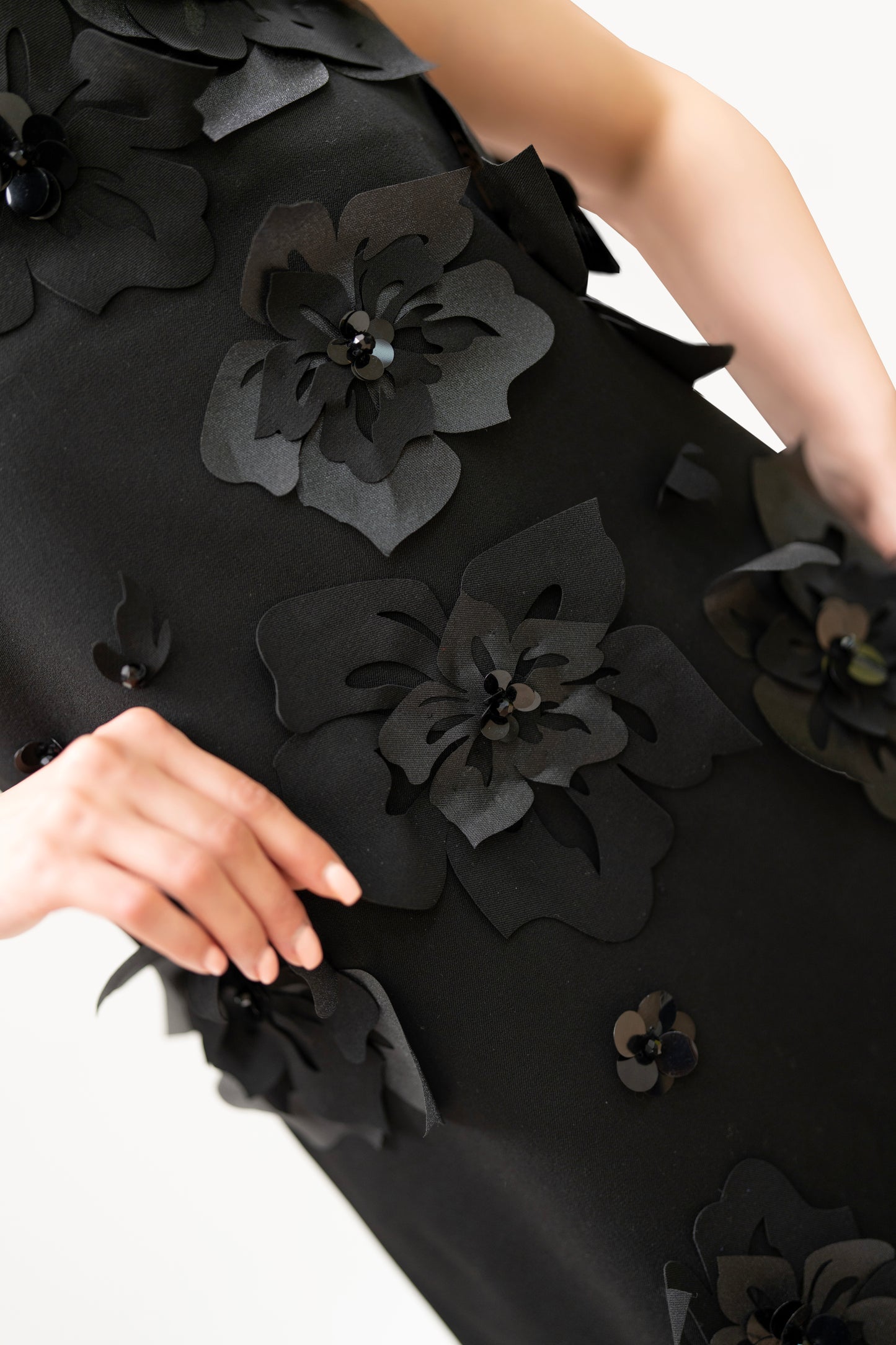 Black 3D Floral Appliqué Mini Dress