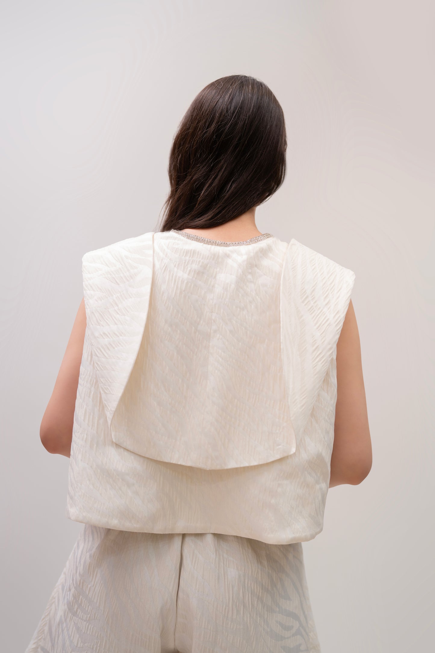 Ivory Sculpted Top & Wide-Leg Pant Set