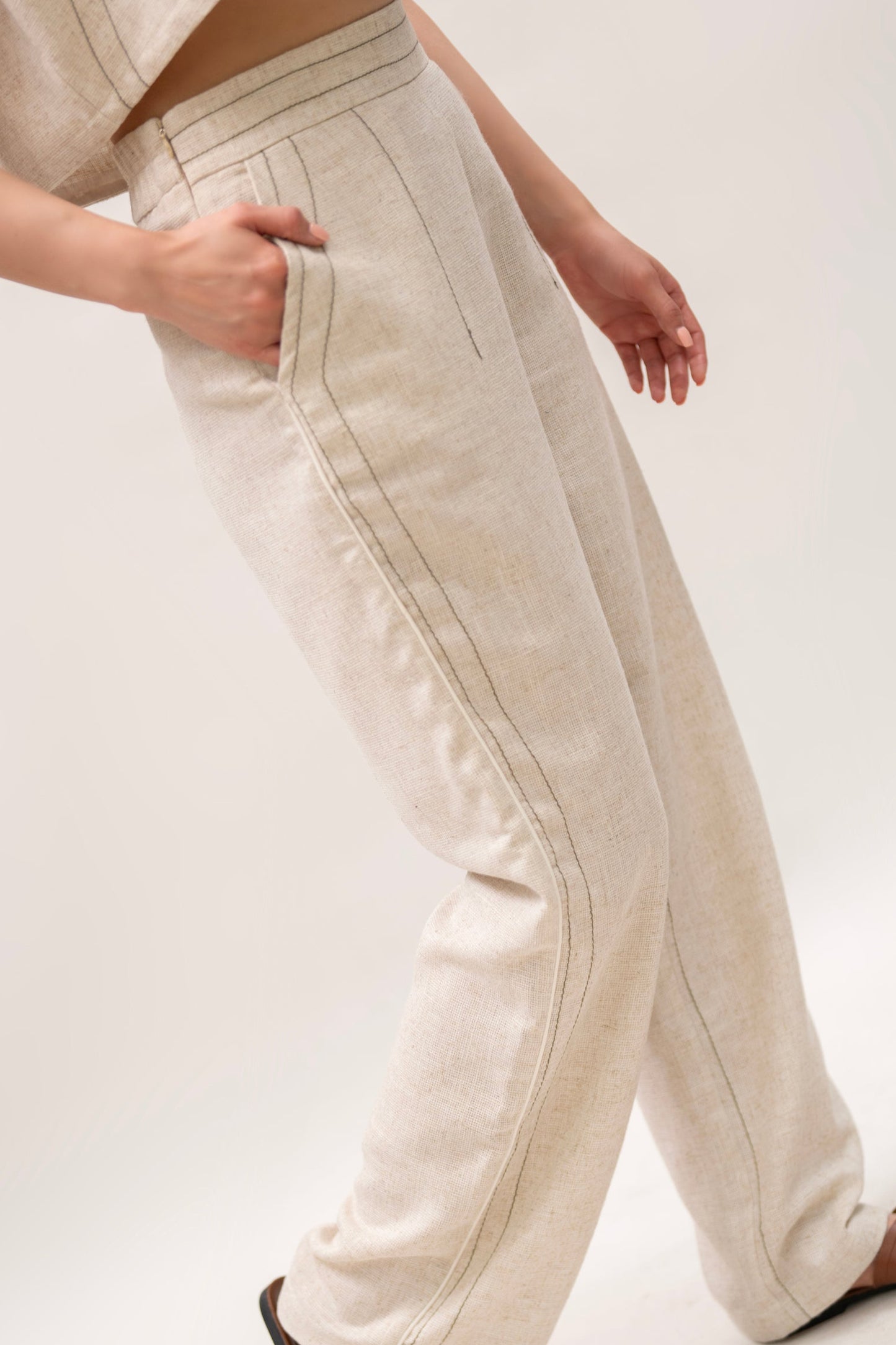 Linen Blazer & Pants Set with Hand-Painted Sleeves