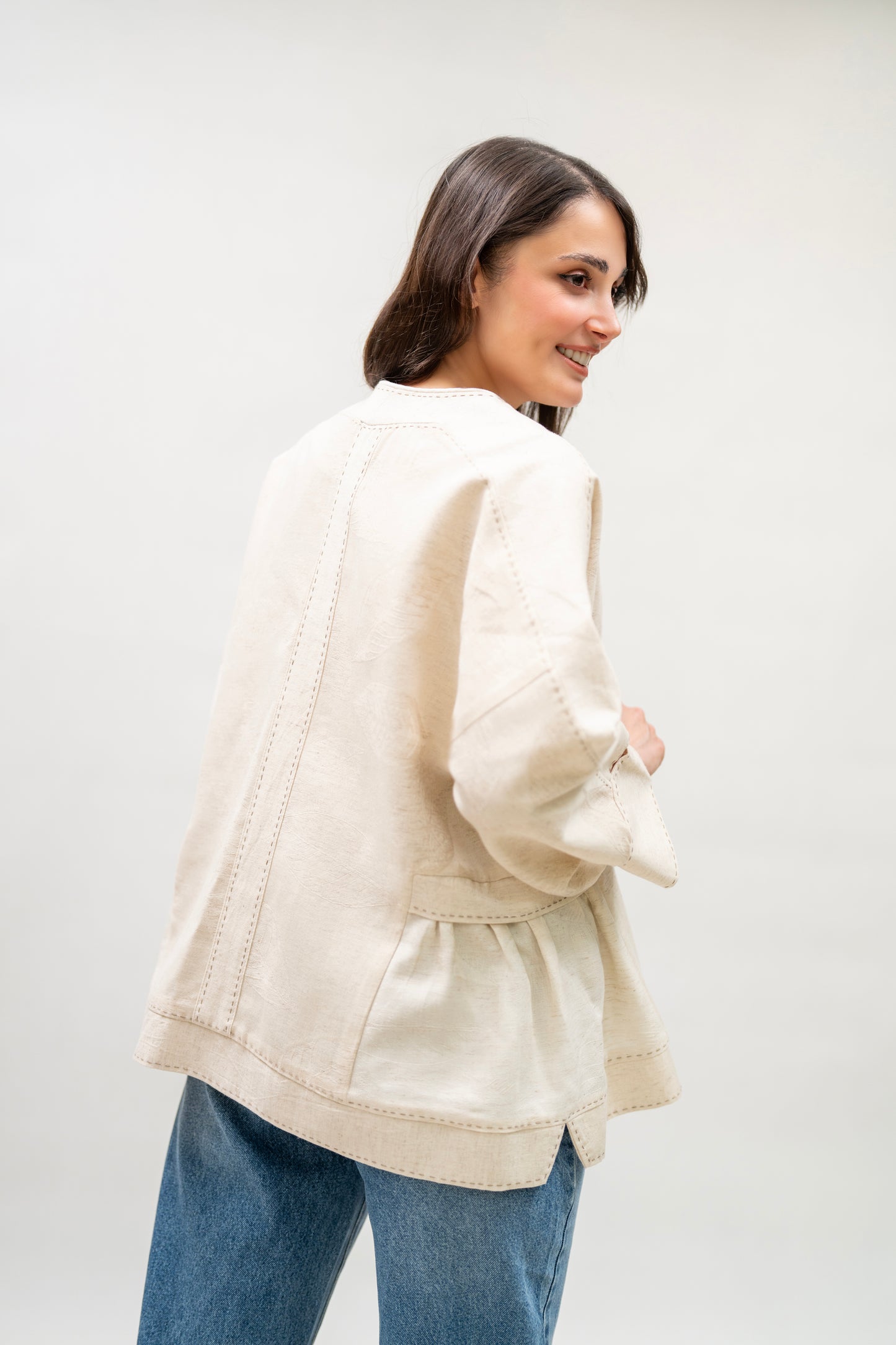 Beige Cotton Kimono Jacket