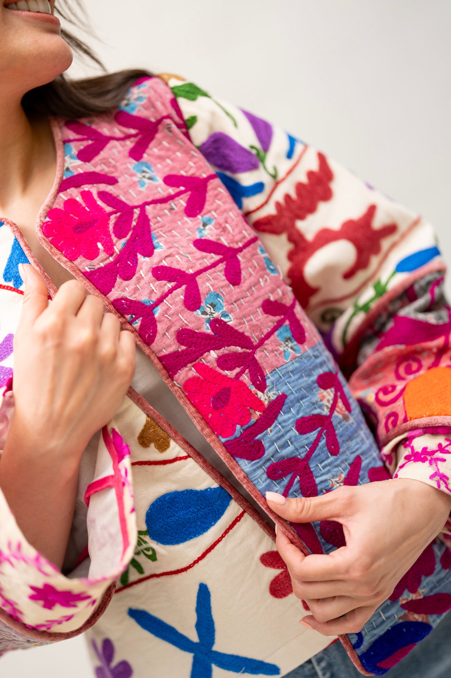 Hand-Embroidered Patchwork Velvet Jacket