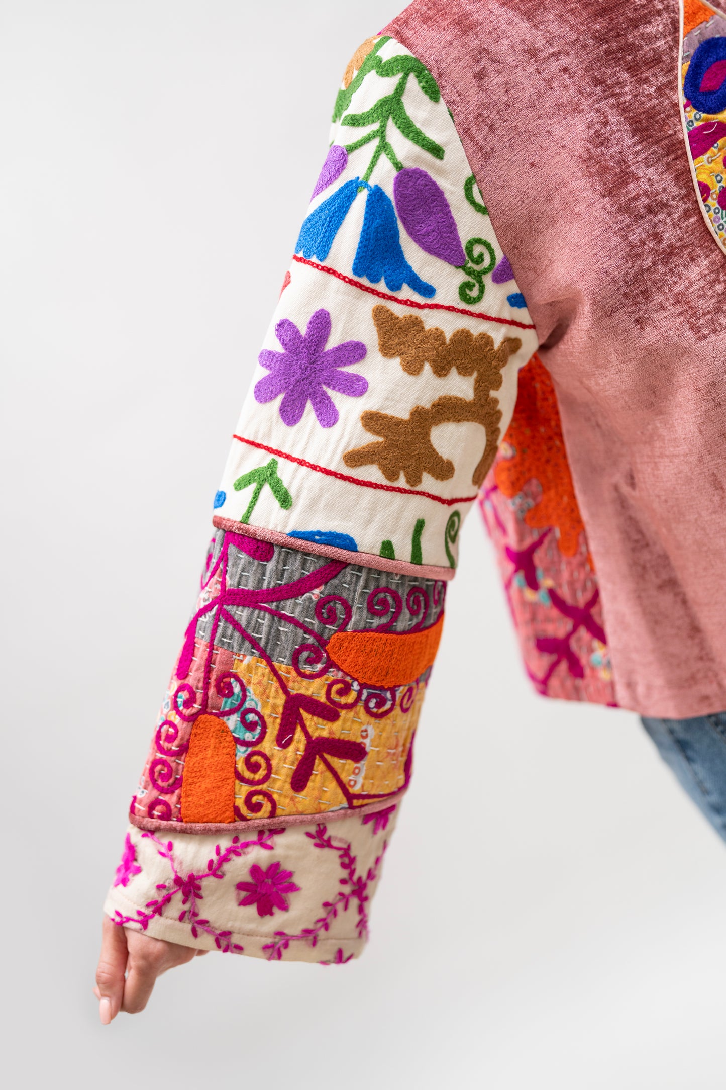 Hand-Embroidered Patchwork Velvet Jacket