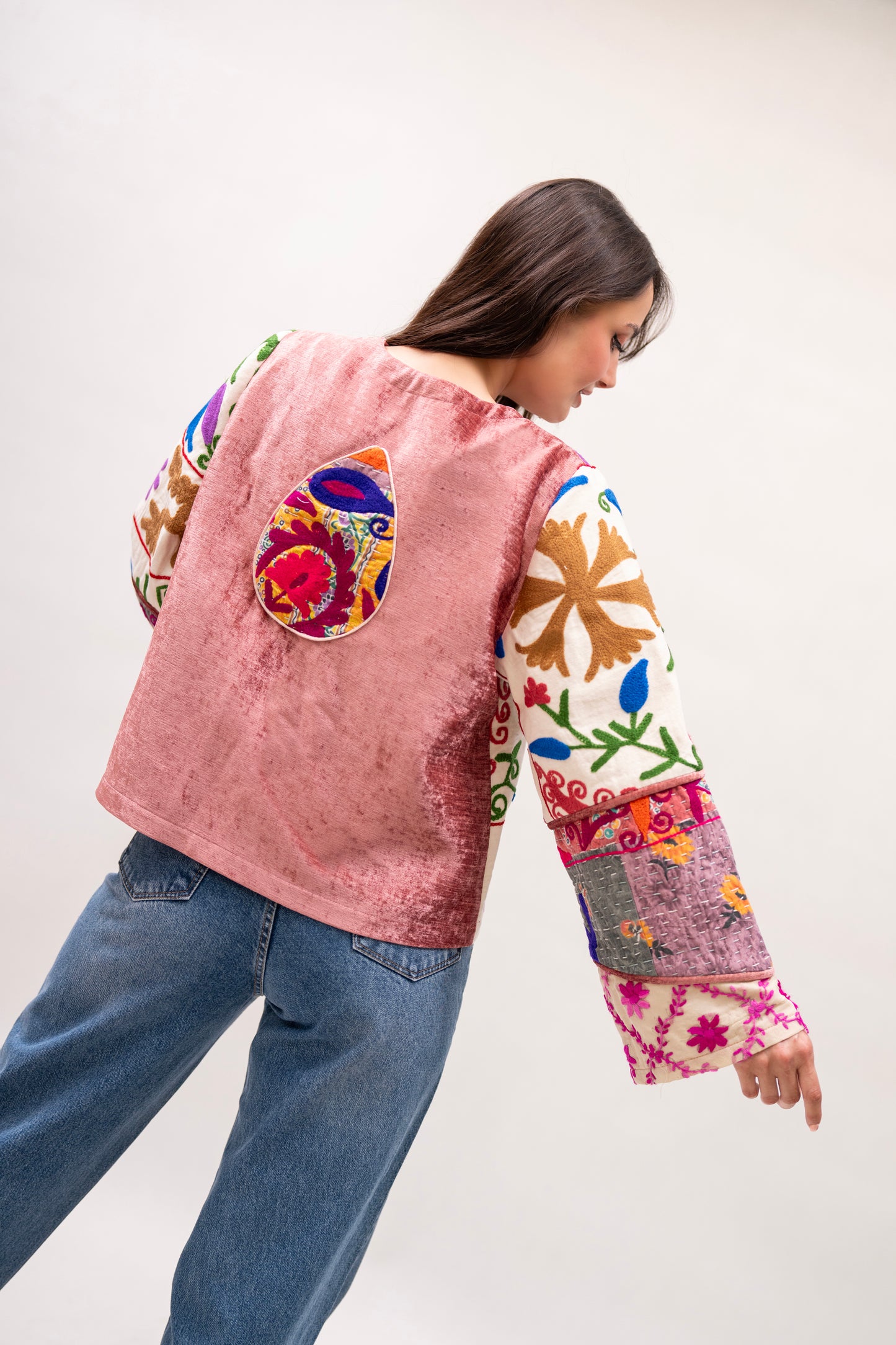 Hand-Embroidered Patchwork Velvet Jacket