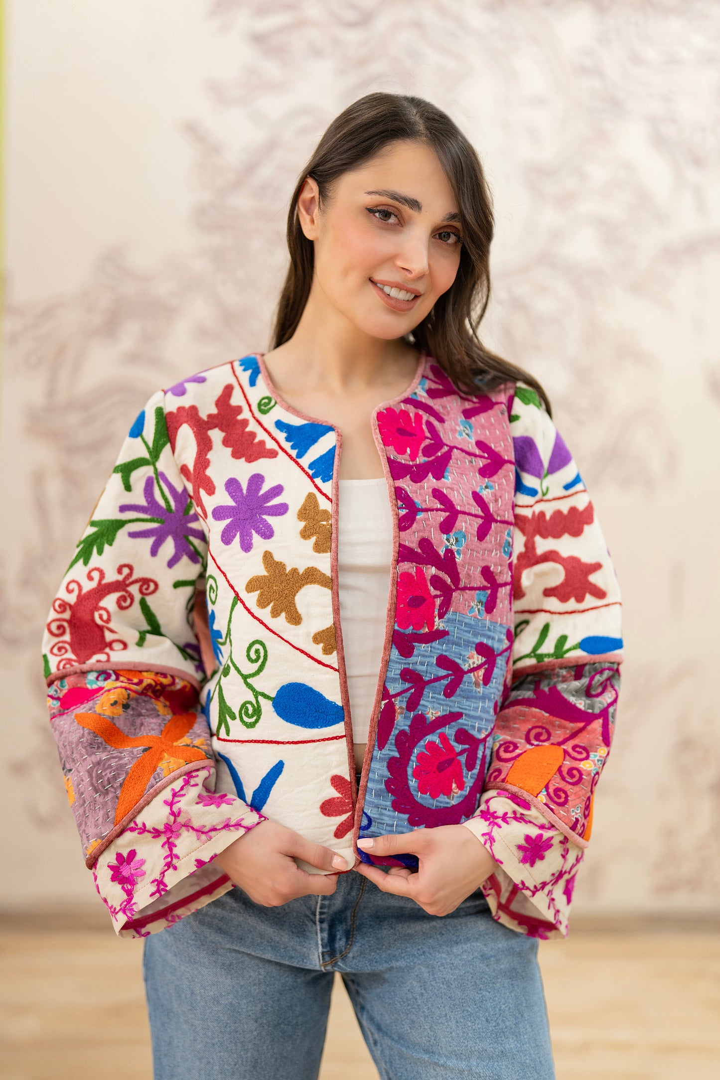 Hand-Embroidered Patchwork Velvet Jacket