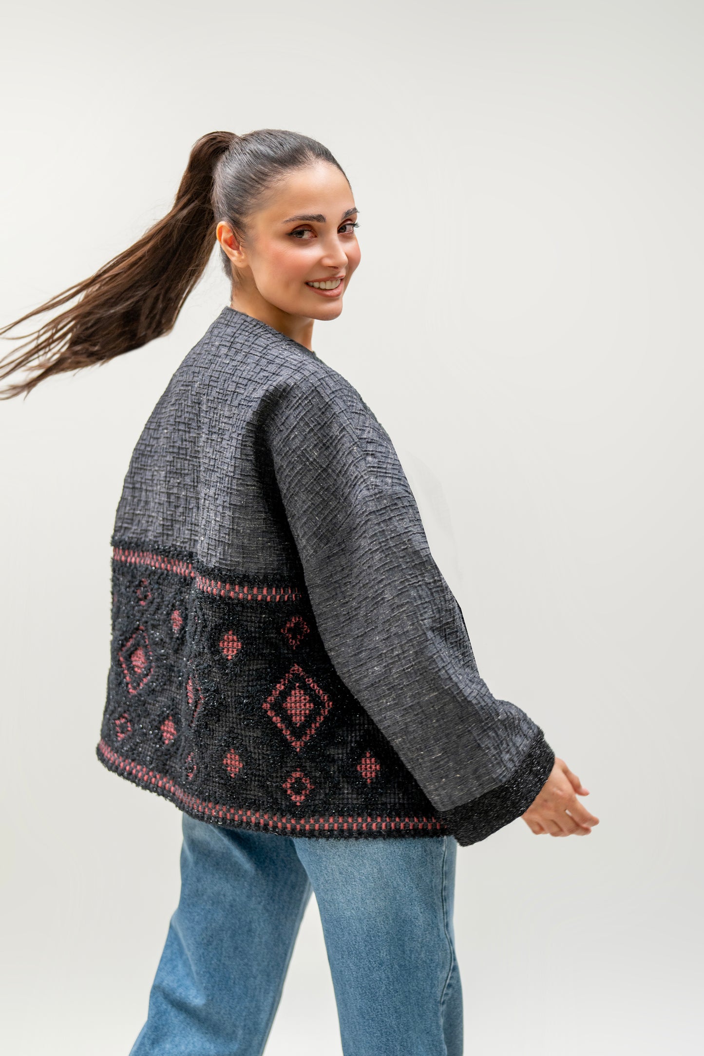 Charcoal Geometric Handwoven Jacket