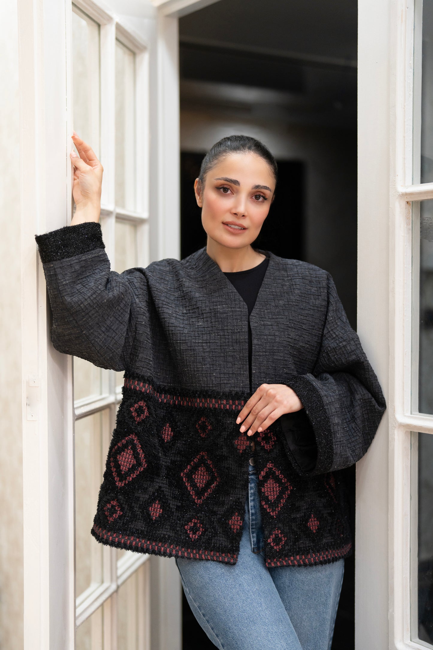Charcoal Geometric Handwoven Jacket