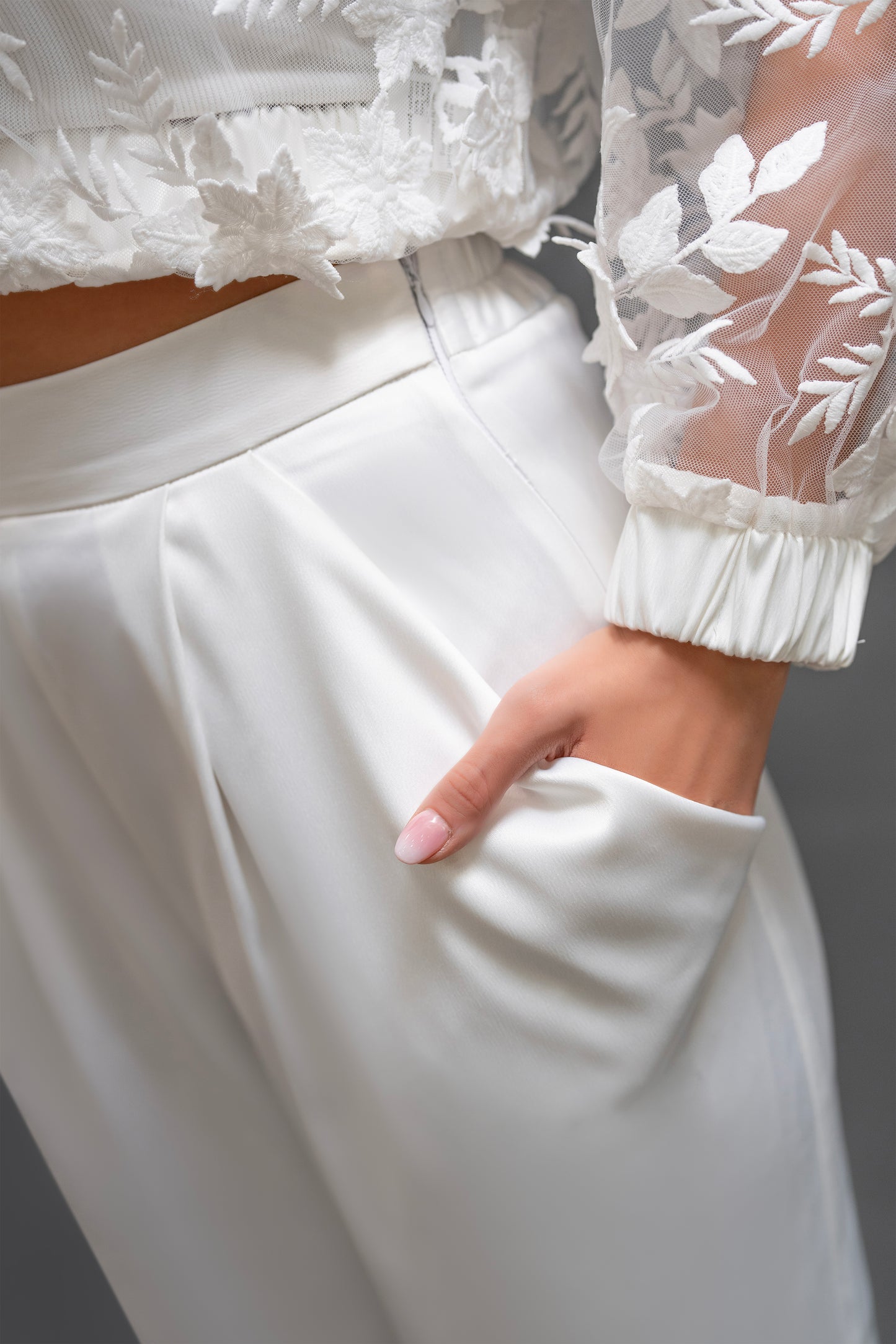 White Sheer Floral Embroidered Jacket – Handmade (Fits 36 & 38)