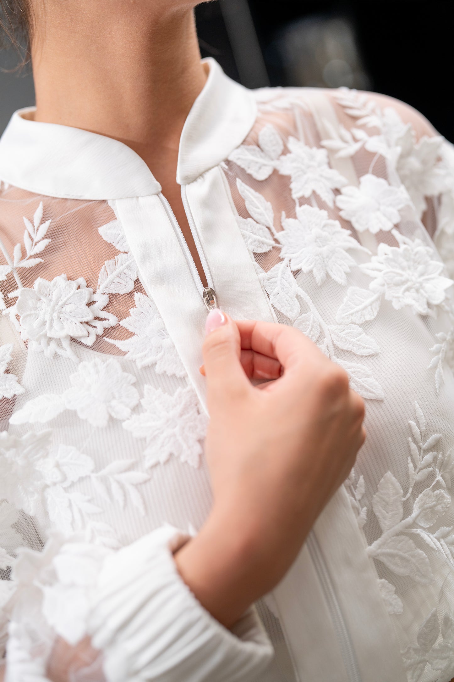 White Sheer Floral Embroidered Jacket – Handmade (Fits 36 & 38)