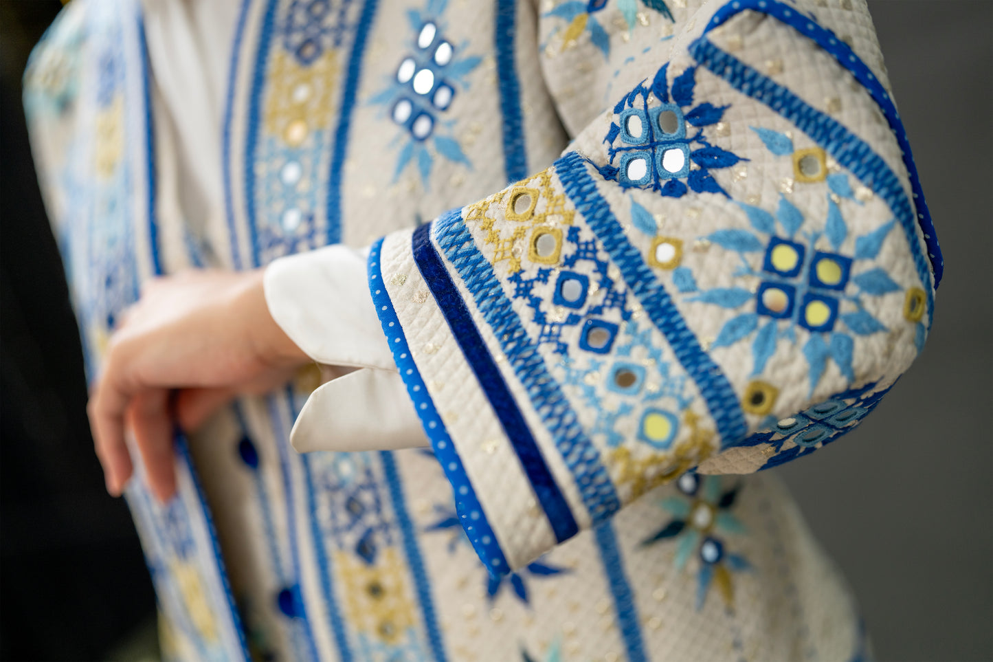 White & Blue Embroidered Three-Piece Set