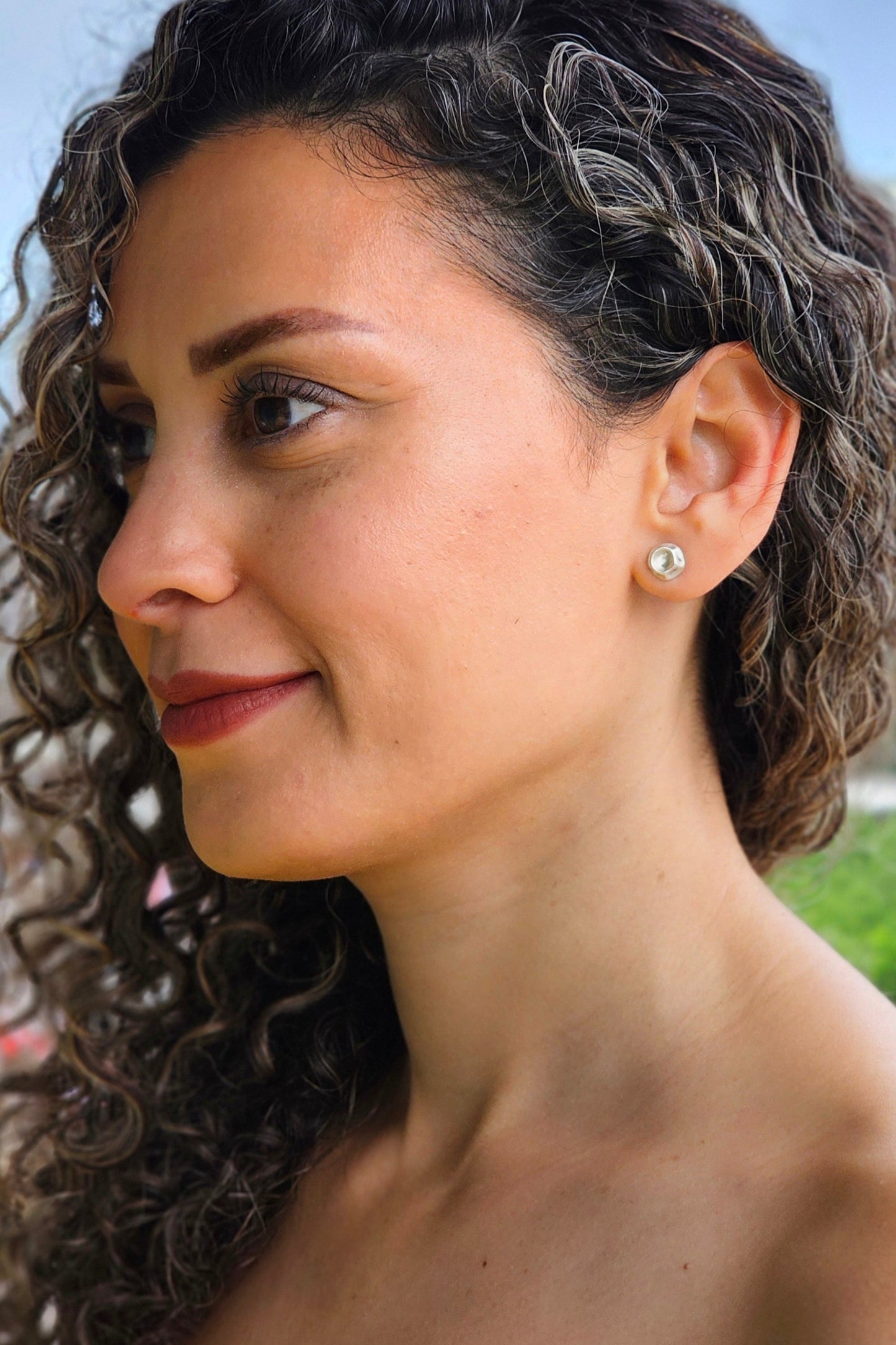 Polished Silver Dome Stud Earrings