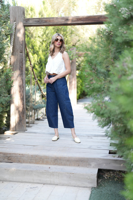 High-Waisted Wide-Leg Denim Pants
