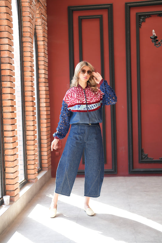 High-Waisted Wide-Leg Denim Pants