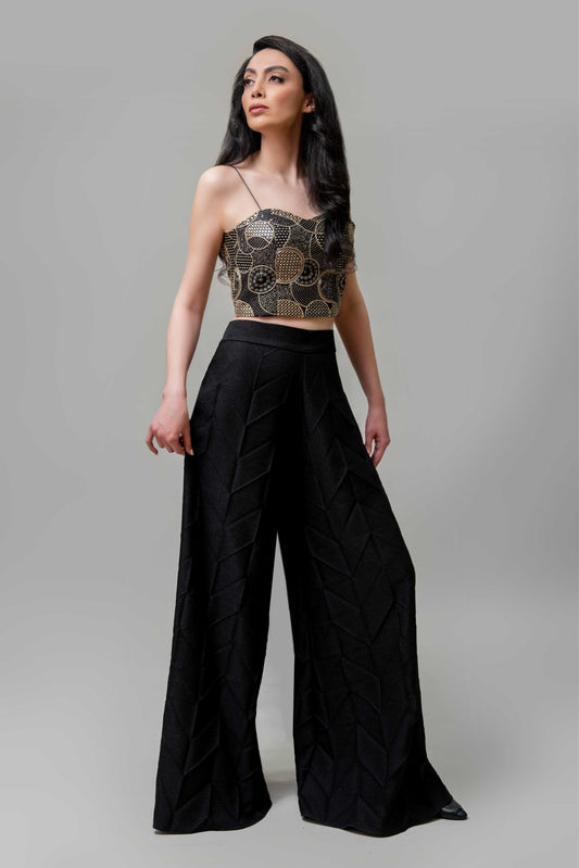 Textured Wide-Leg Pants