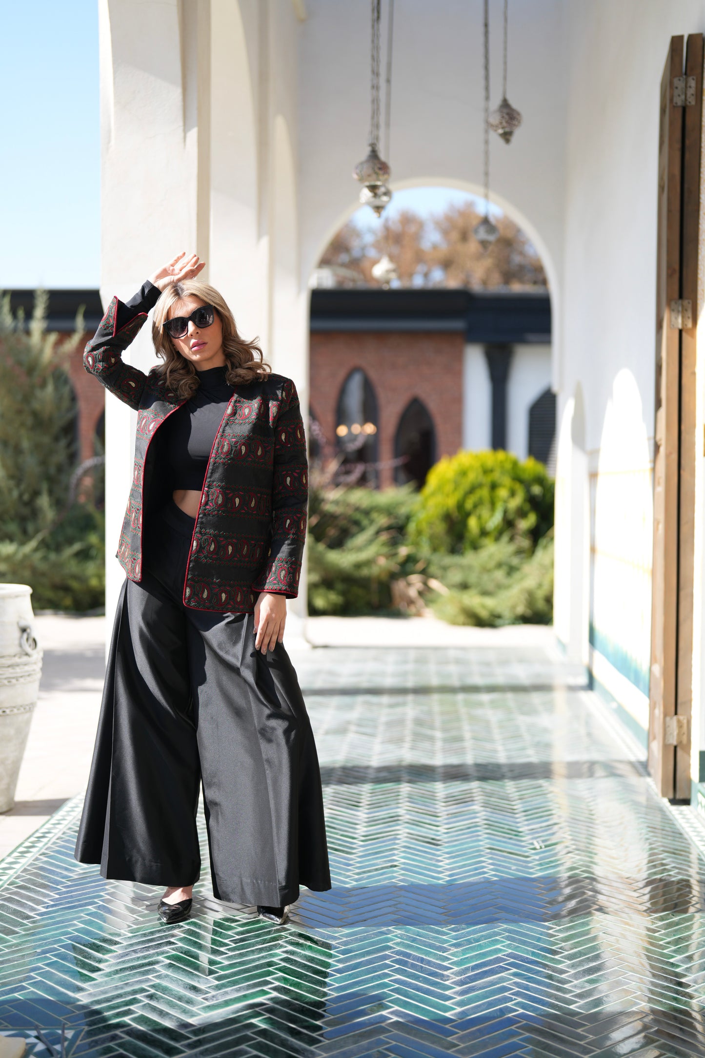 Black Wide-Leg Satin Pants