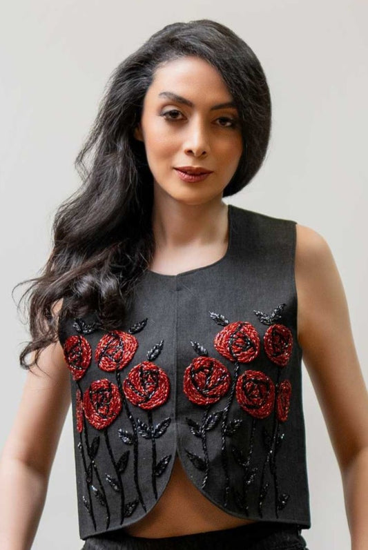 Red Rose Beaded Vest