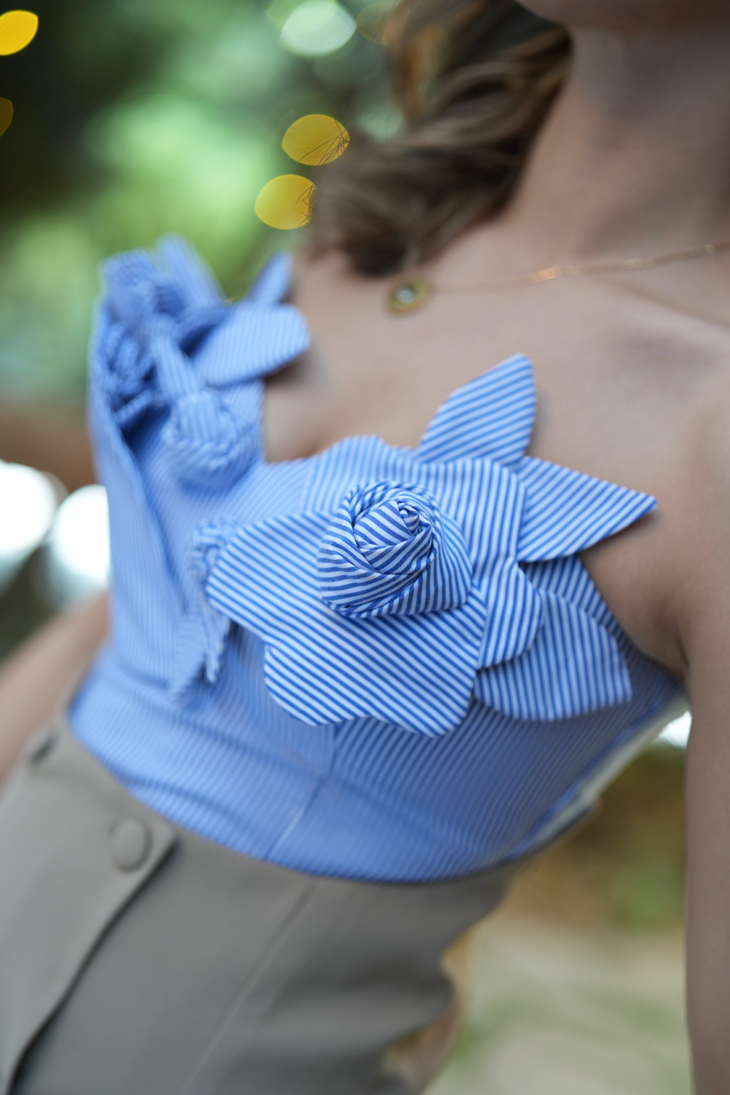 Beige Convertible Dress with Floral Blue Corset Top