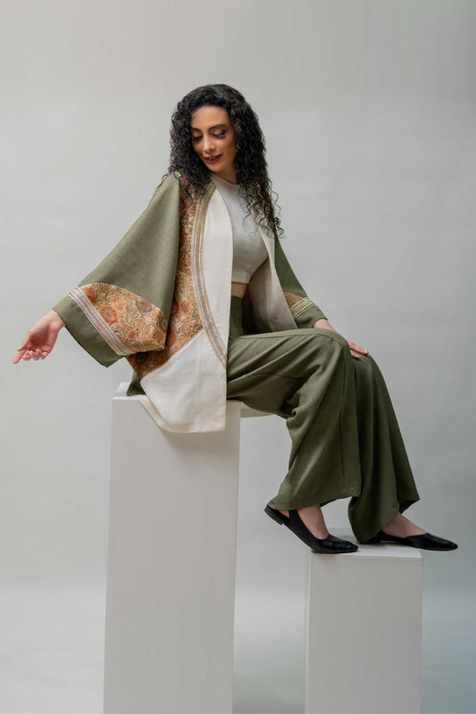 Olive Kimono Jacket & Pants Set