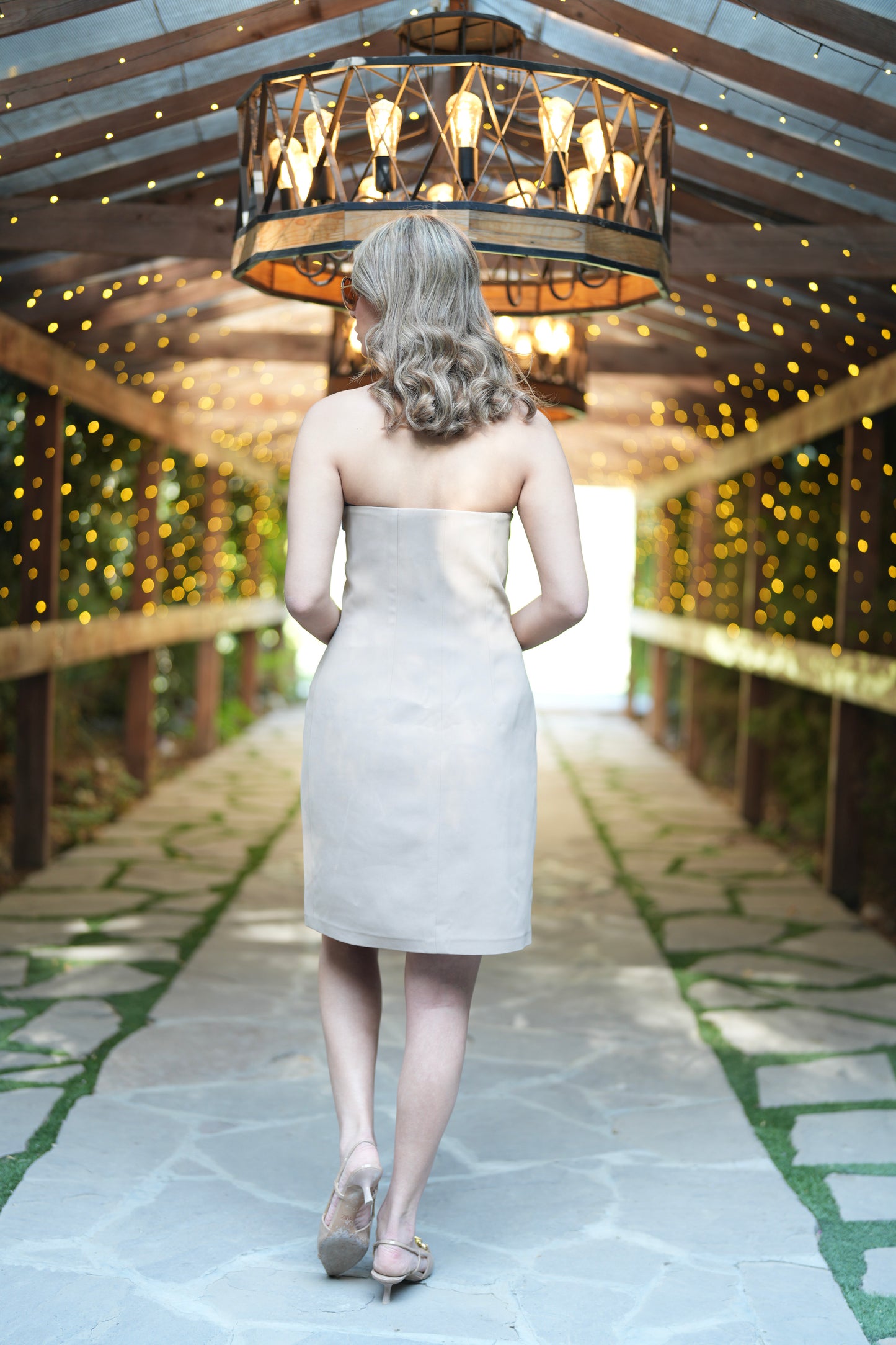 Beige Convertible Dress with Floral Blue Corset Top