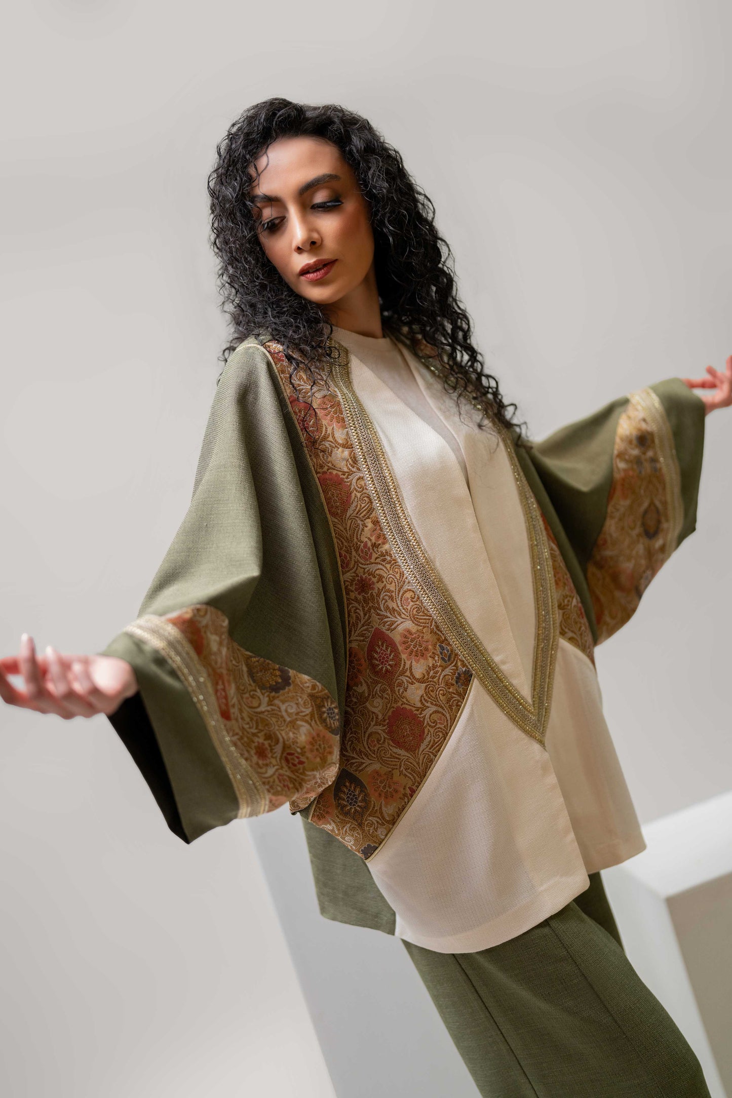 Olive Kimono Jacket & Pants Set