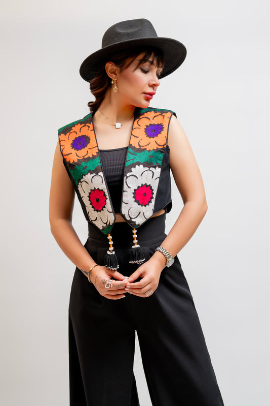 Colorful Floral Crop Vest