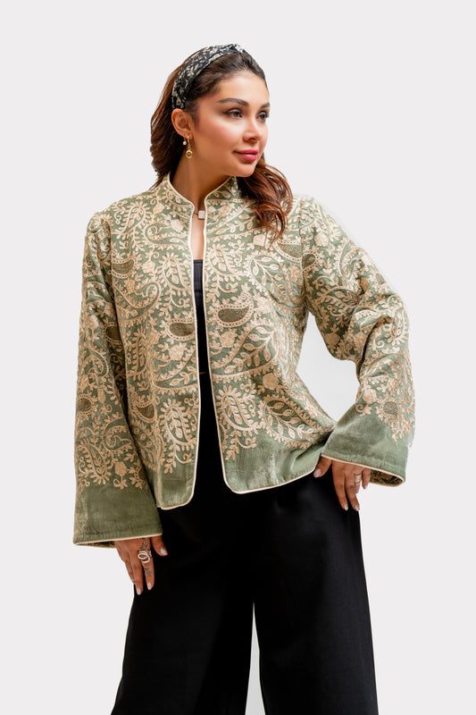 Elegant Sage Embroidered Jacket