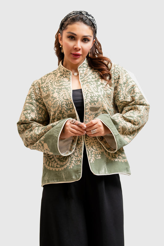 Elegant Sage Embroidered Jacket