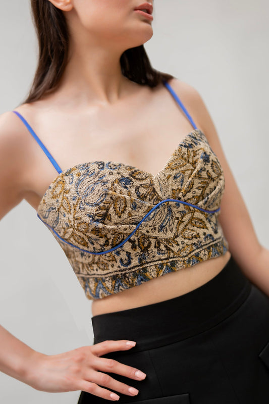 Hand-Embroidered Gold Leaf Corset Top