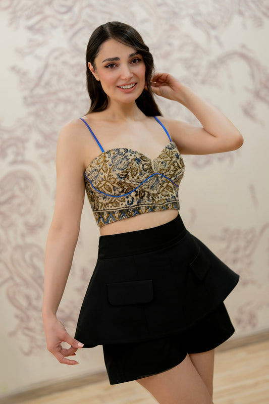 Hand-Embroidered Gold Leaf Corset Top