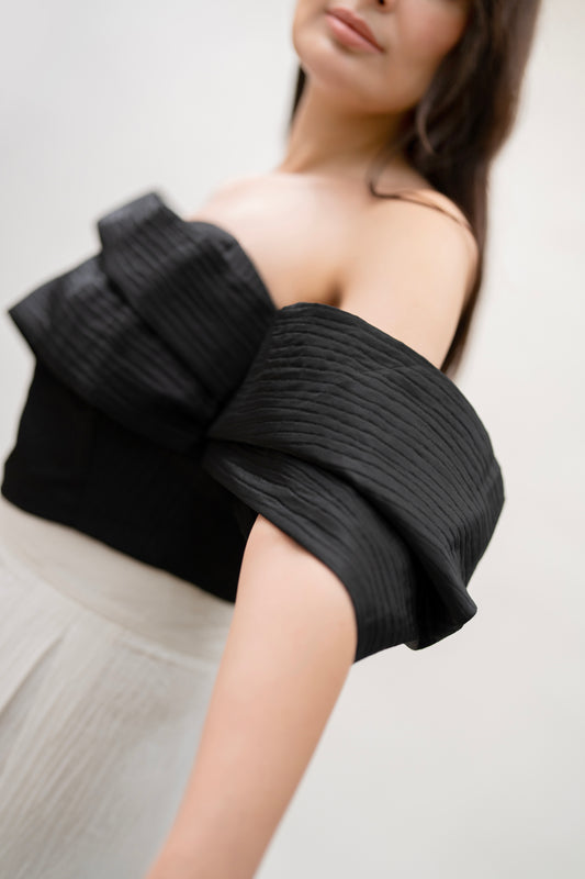 Noir Folded Off-Shoulder Sculpted Top