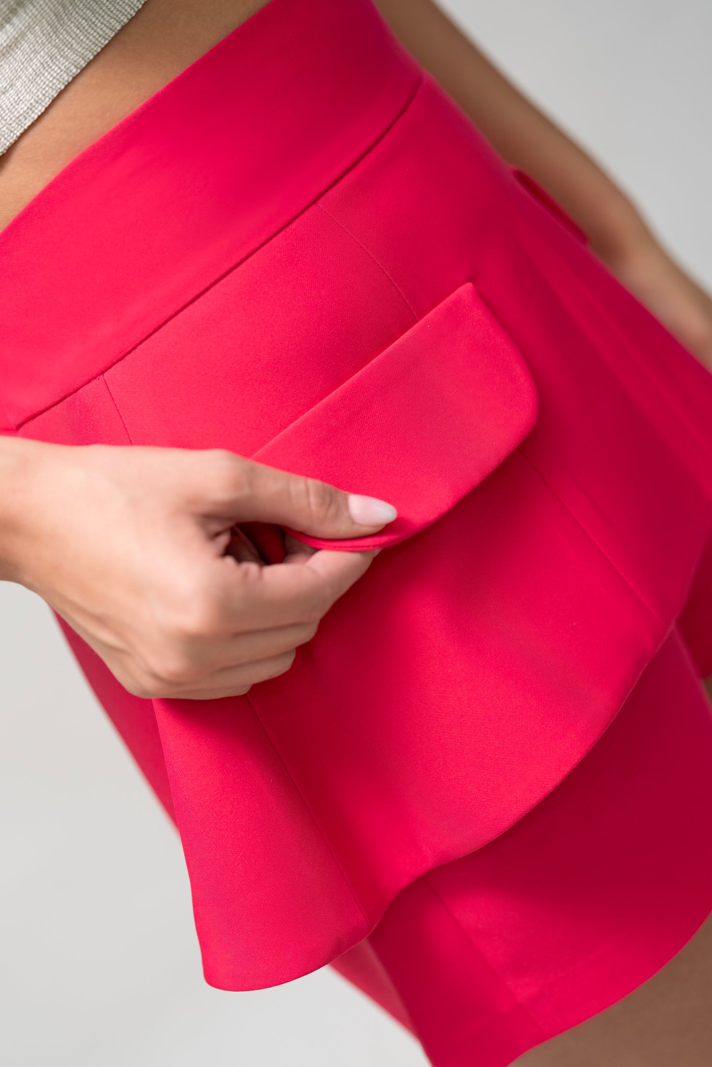 Layered Pink Skirt-Shorts with Pocket Detail