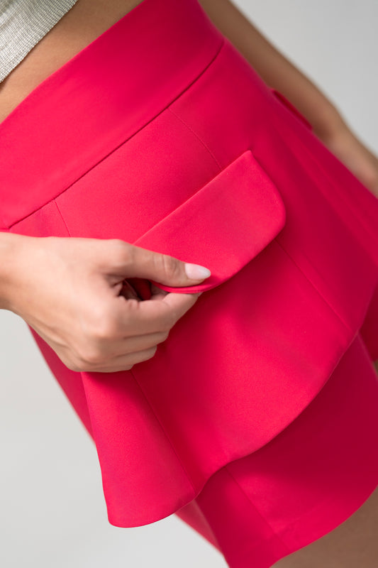 Layered Pink Skirt-Shorts with Pocket Detail