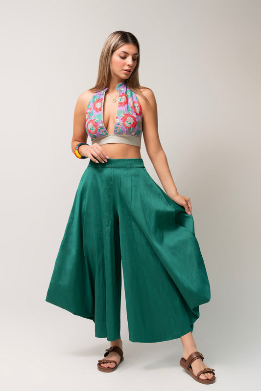 Emerald Green Wide-Leg Pants – Handmade & Flowy