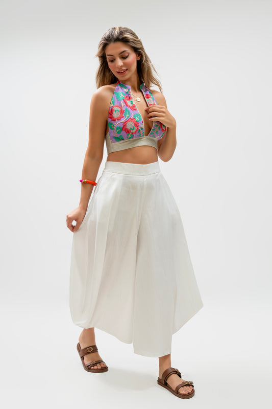 Emerald White Wide-Leg Pants – Handmade & Flowy