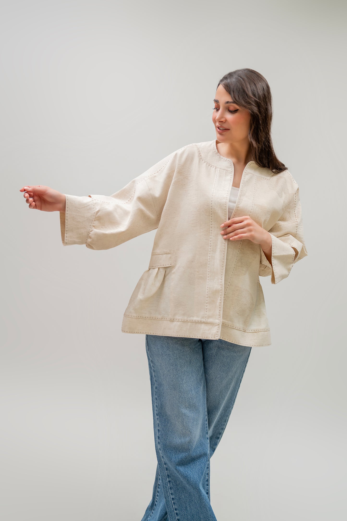 Beige Cotton Kimono Jacket